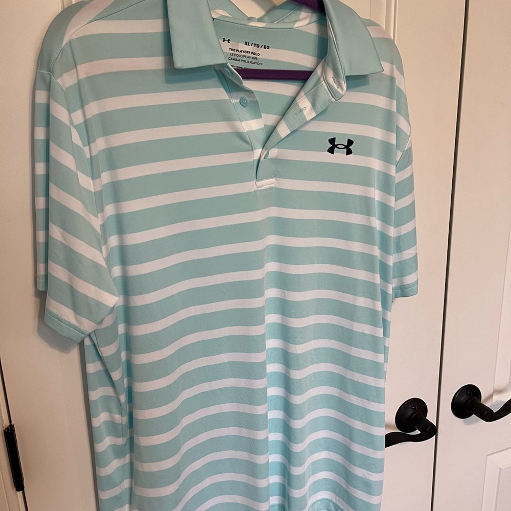 Under Armour Men's Polo Shirt - Aqua and White Stripes